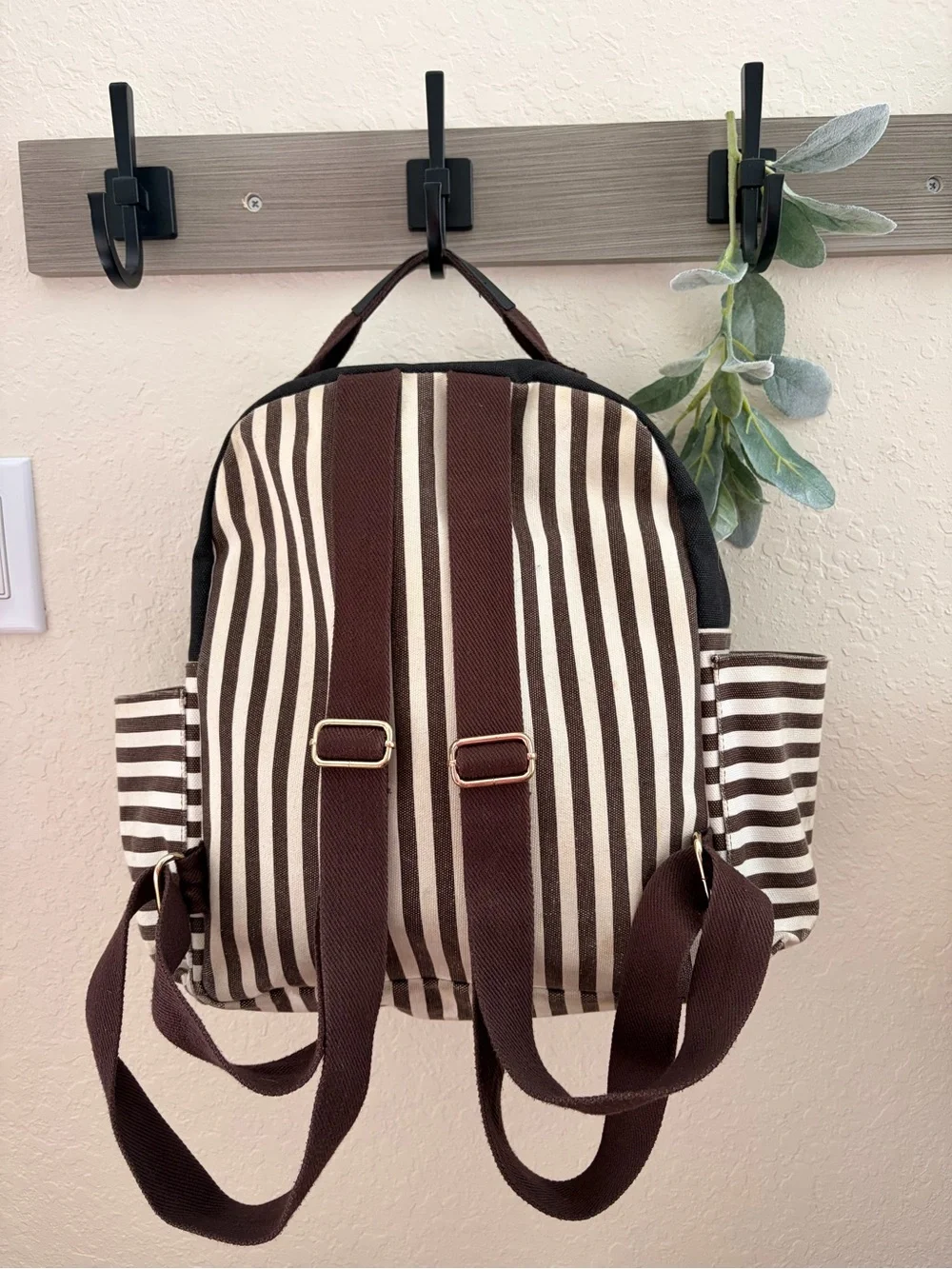 Henri Bendel Brown Stripe Backpack, Travel Backpack, Structurally Excellent